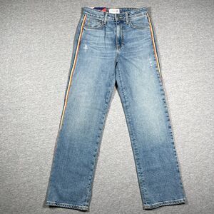 Sundry Jeans Womens 25 Blue Straight Mid Rise Distressed Stripe Star USA